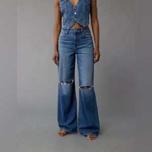 American Eagle Dreamy Drape Stretch Super High Waisted Baggy Wide Leg Jeans